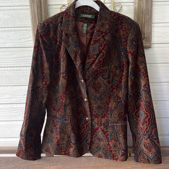 Ralph Lauren Vintage Paisley Velvet Blazer Jacket Size Large - Picture 1 of 9